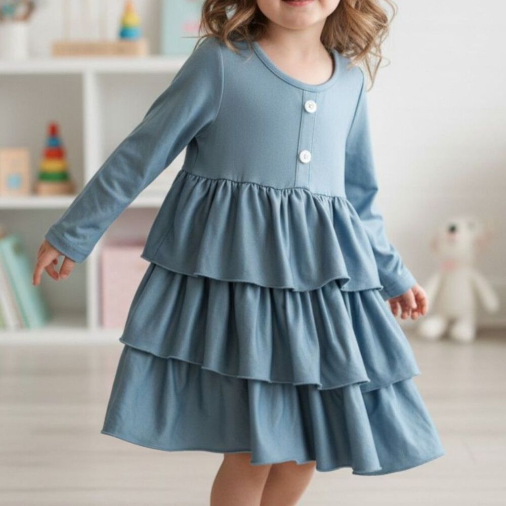 Adorable Sweetness Girls Blue Ruffle Dress Long Sleeve Sz 4/5